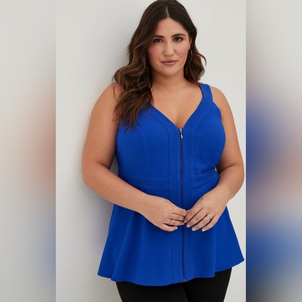 Torrid- New! Electric blue zipper front peplum tank.